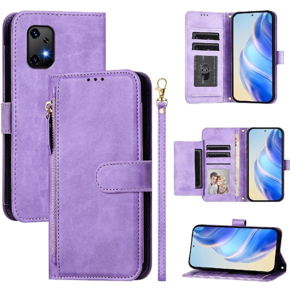 Filp Case for UMIDIGI Bison X20 Zipper Pocket Magnetic Flip Wallet Phone Case with 7 Card Slots and Wrist Strap