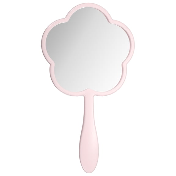 Uxcell Hand Held Mirrors, Flower-Shaped Cosmetic Makeup Vanity Mirror Single Side with Portable Handle for Bedroom Bathroom Camping Travel Women Makeup Use, Pink