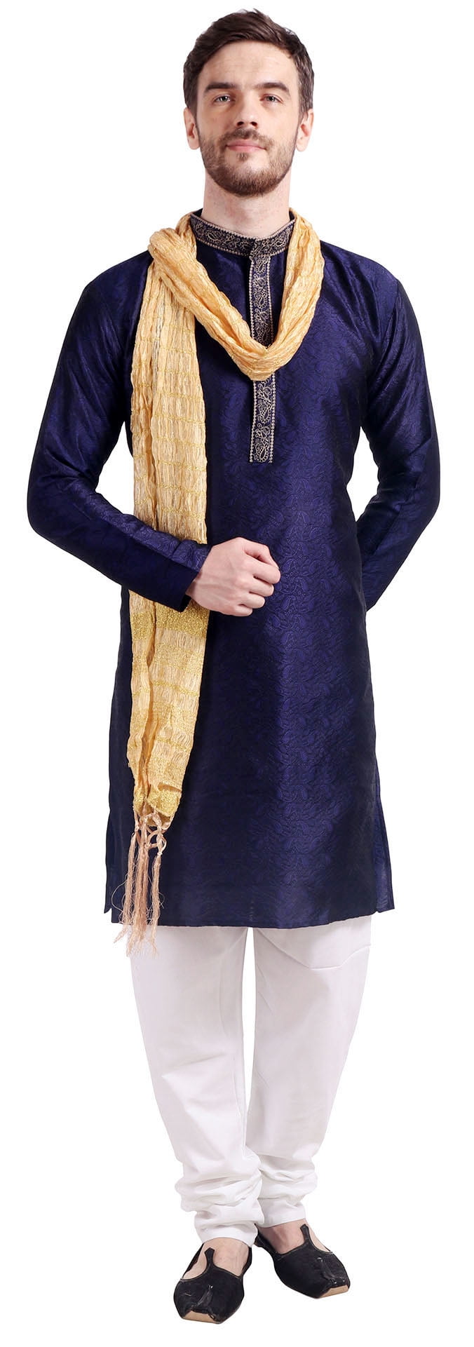 Indian Wedding Party Wear Men's Kurta Pajama with Scarf (Blue, XXL)