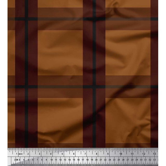 Soimoi Brown Heavy Canvas Fabric Check Check Print Sewing Fabric Yard 58 Inch Wide