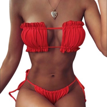 Wangscanis Women's Swimming Set, Bandage Bikini Top + Lace Up Briefs