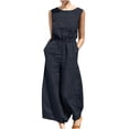 thumbnail image 1 of Yuyuzo Women Cotton Linen Jumpsuits Summer One-Piece Outfits Short Sleeve Wide Leg Long Pants Rompers, 1 of 7