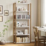 6 Tier Industrial Bookshelf, Wood and Metal Bookcase Shelf Storage Organizer for Garage Kit, CDs, Movies, Industrial Free Standing Storage Shelving Unit for Bedroom Home Office Kitchen Living Room