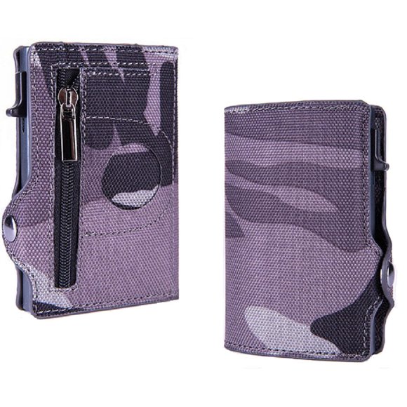 navor Portefeuille Escamotable en Cuir avec Support AirTag, Porte-Cartes Mince à Double Pliage avec Blocage RFID pour Hommes et Femmes, Capacité de 10-12 Cartes, Poche à Monnaie Zippée, Fente pour Billets