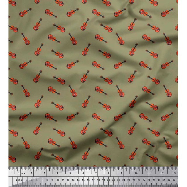 Soimoi Moss Georgette Fabric Guitar Musical Instrument Decor Fabric Printed Yard 42 Inch Wide