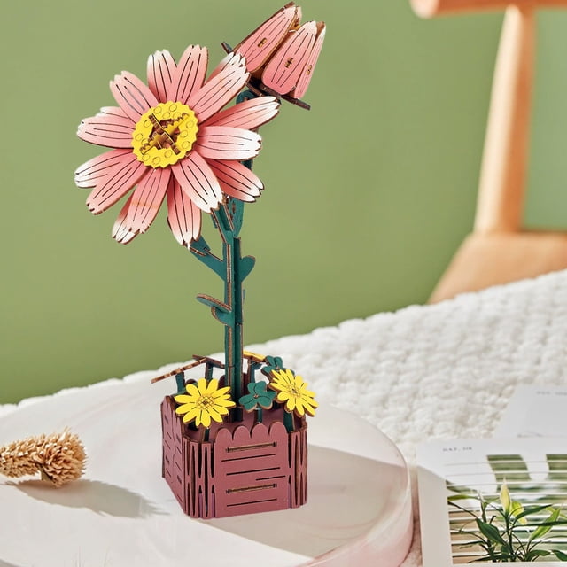 Building Blocks Flowers Flower Puzzles Three-dimensional Models Wooden Handicrafts