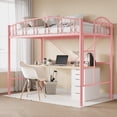 thumbnail image 1 of Ourlova Loft Bed Twin Size with Ladder and Arched Guardrail, Heavy Duty Metal Frame Sturdy Steel Slats Support, Small Space Saving Design, Pink, No Box Spring Needed, 1 of 8