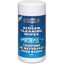 Empack EMP47090 Cleaning Wipe in a cylindrical plastic tub with blue labeling, ideal for multipurpose cleaning of computer monitors, LCD screens, laptops, TVs, and other electronic devices. Includes 100 lint-free, moist wipes for removing dust, dirt, smudges, and fingerprints without scratching, dripping, or streaking. Suitable for cleaning cloths and brushes applications.