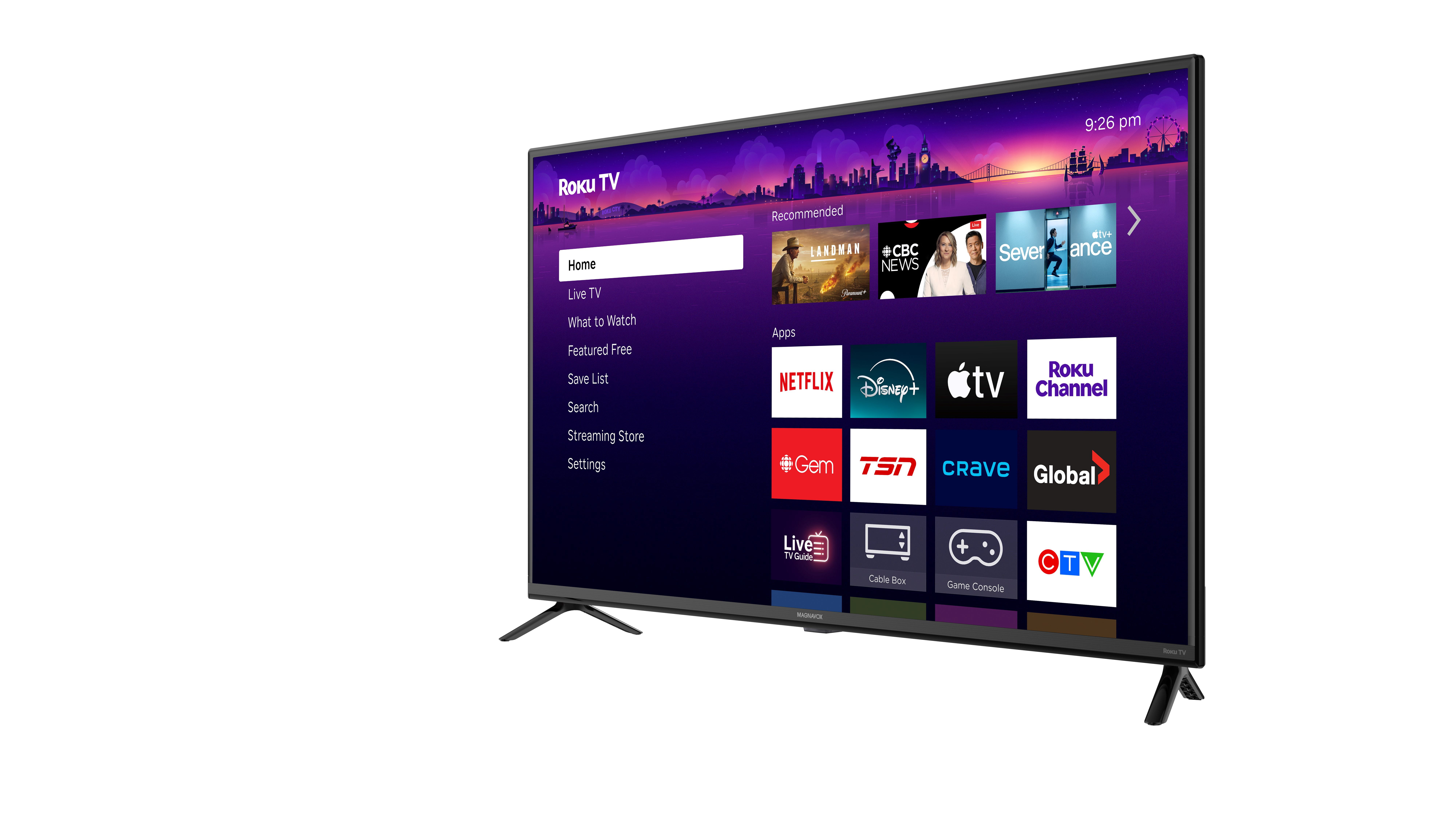 Téléviseur intelligent Magnavox 43" 4K Ultra HD HDR LED Roku, audio Dolby Digital Plus, noir