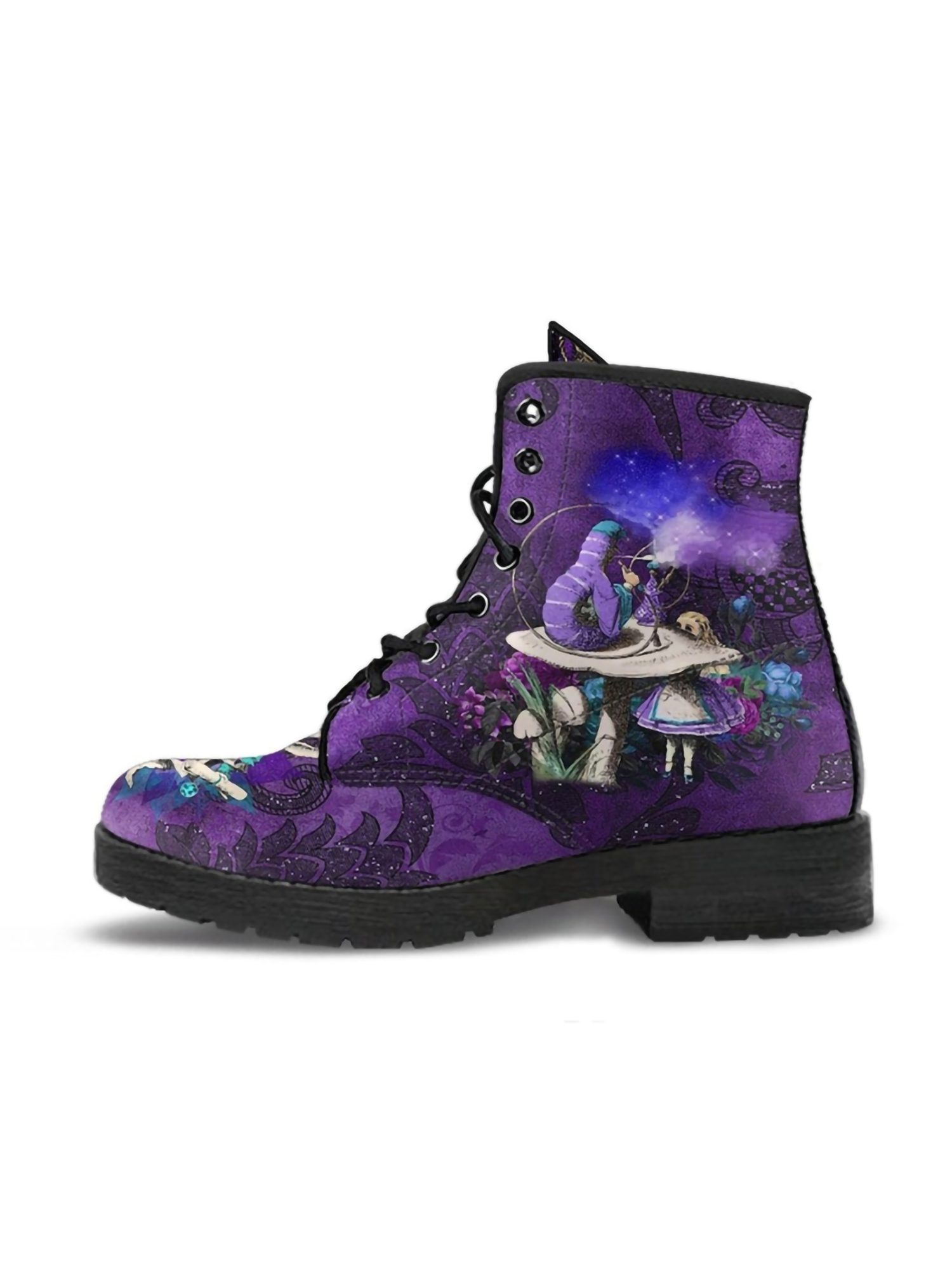 UKAP Women Leather Boot Floral Short Bootie Lace Up Ankle Boots Work Booties Waterproof Purple Alice 7.5