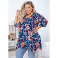 thumbnail image 2 of SHOWMALL Hauts Grande Taille pour Femmes Tunique Manches 3/4 Vêtements Roses Colorées 2X Blouse Tunique Évasée Fendue sur le Côté Col Rond Chemise Fluide pour Leggings, 2 of 6