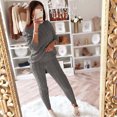 thumbnail image 4 of Pompotops Womens Solid Color Off Shoulder Long Sleeve Cable Knitted Warm Two-Piece Long Pants Sweater Suit Set, 4 of 6