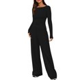 thumbnail image 1 of Timegard Womens Going out Sets 2 Piece Fall Casual Slim Long Sleeve Tops Wide Leg Pants Solid Color Sets, 1 of 7