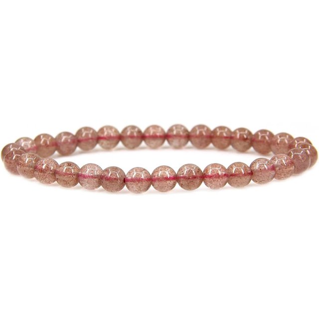 Natural Strawberry Quartz Gemstone 6mm Round Beads Stretch Bracelet 7" Unisex