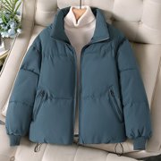 EGNMCR Womens Long Puffer Coat, Long Sleeve Padded Winter Down Coats, Hooded Parka Jacket Women's Loose Casual Standing Collar Thickened Warm Short Bread Jacket Women Coat