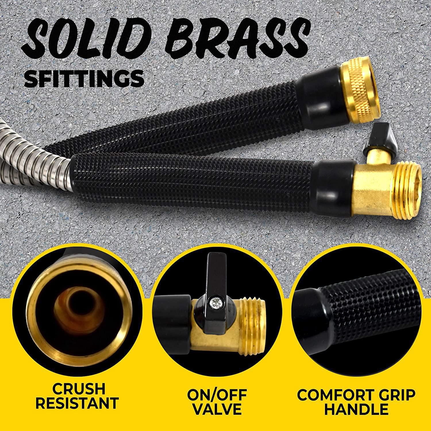 Bionic Steel PRO Garden Hose - 304 Stainless Steel Metal 50 Foot Garden Hose – Heavy Duty Lightweight, Kink-Free, and Stronger Than Ever with Brass Fittings and On/Off Valve