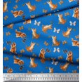 thumbnail image 2 of Soimoi Blue Cotton Cambric Fabric Insect & Cat Animal Printed Fabric 1 Yard 56 Inch Wide, 2 of 3