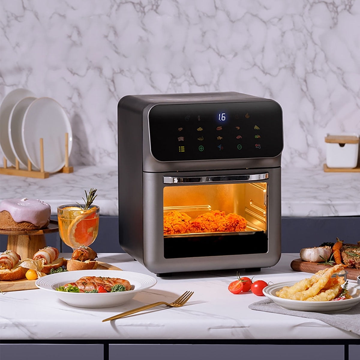 12L Large Capacity Smart Electronic Digital Visual Deep Fryer Without Oil 1350W Multi-Function With Touchscreen Air Fryer