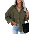 thumbnail image 1 of Chemises en Velours Côtelé à Boutons pour Femmes Col Rabattu Blouse à Manches Longues Hauts, 1 of 5