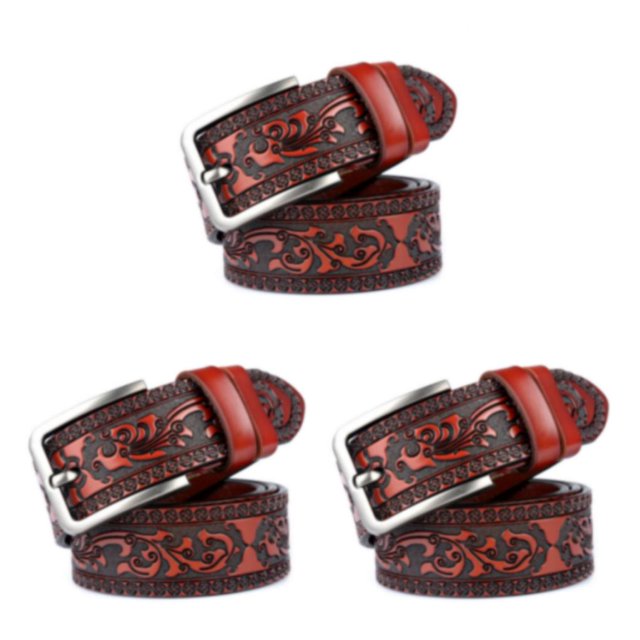 relayinert Classy And Durable PU Belt For Men Wear-resistant And Fine Workmanship Coffee Red-Brown 105cm 3Set