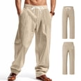 thumbnail image 4 of asjyhkr Mens Linen Pants Wide Leg Drawstring Elastic Casual Pants Workout Running with Pockets, 4 of 9