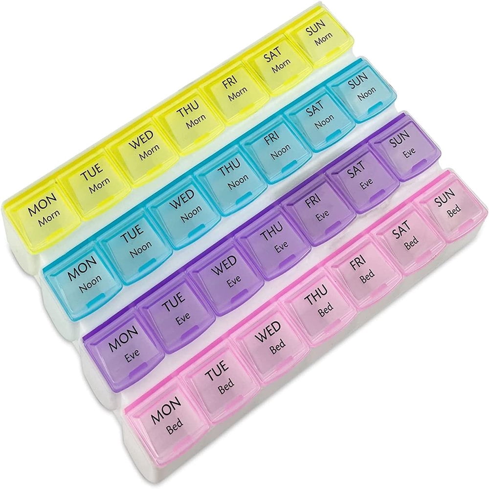 CUITING Weekly Pill Organizer  4-Times-a-Day  BPA-Free Plastic Container