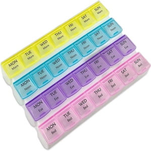CUITING Weekly Pill Organizer  4-Times-a-Day  BPA-Free Plastic Container