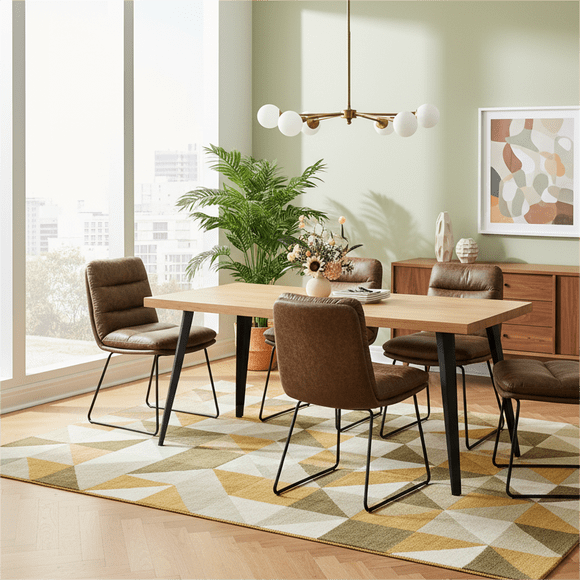 Homy Casa Set of 4 Faux Suede Upholstered Dining Chairs with Padded Seat and Black Metal Legs