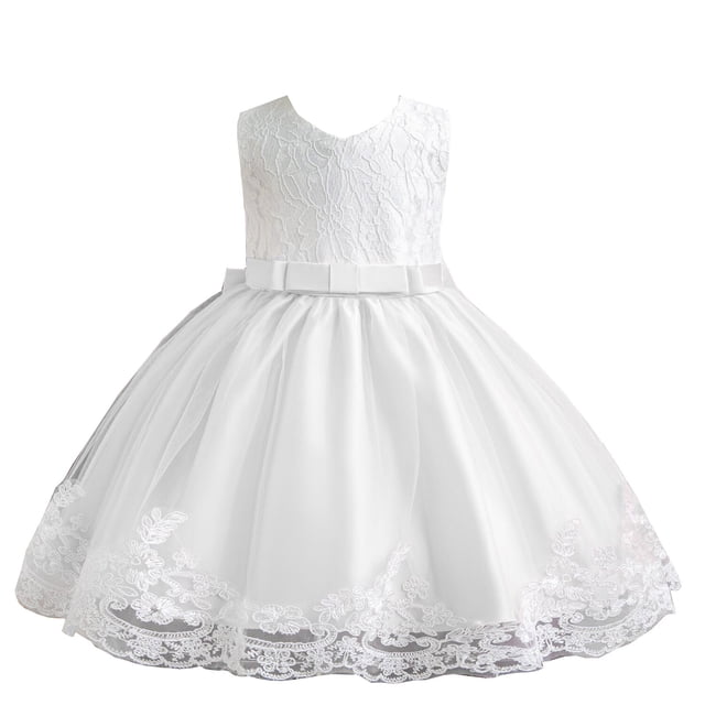 Birdeem Robe Sans Manches à Col Rond pour Filles Été Nouvelle Jupe Princesse en Dentelle à Volants Broderie Nœud en Maille