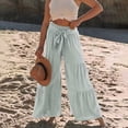 thumbnail image 1 of RKSTN Womens Pants Fashion Casual High Waist Elastic Waist Drawstring Straps Solid Color Ruffle Wide Leg Pants Soft Loose Straight Leg Hiking Pants, 1 of 5