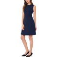 thumbnail image 4 of INSPIRE CHIC Women's Wear to Work Solid Color Sleeveless A-Line Flared Midi Dresses L Dark Blue, 4 of 6