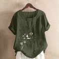 thumbnail image 1 of Liquidation Horkkom Chemises à Manches Courtes pour Femmes Été Grande Taille Chemises en Lin Décontractées Col Rond Imprimé Floral Blouses Amples, 1 of 4
