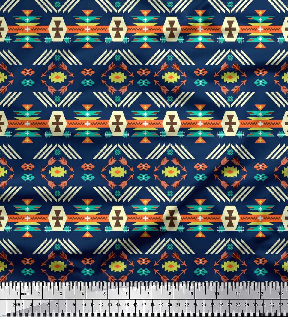 Soimoi Cotton Duck Fabric Geometric Southwestern Print Sewing Fabric Yard 56 Inch Wide