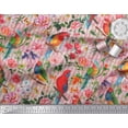 thumbnail image 2 of Soimoi Orange Rayon Fabric Stripe,Floral & Parrot Bird Print Fabric by The Yard 42 Inch Wide, 2 of 3