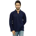 thumbnail image 1 of Atasi Kurta Court Bleu à Col Officier pour Homme en Coton, Tunique Décontractée - Petit, 1 of 7