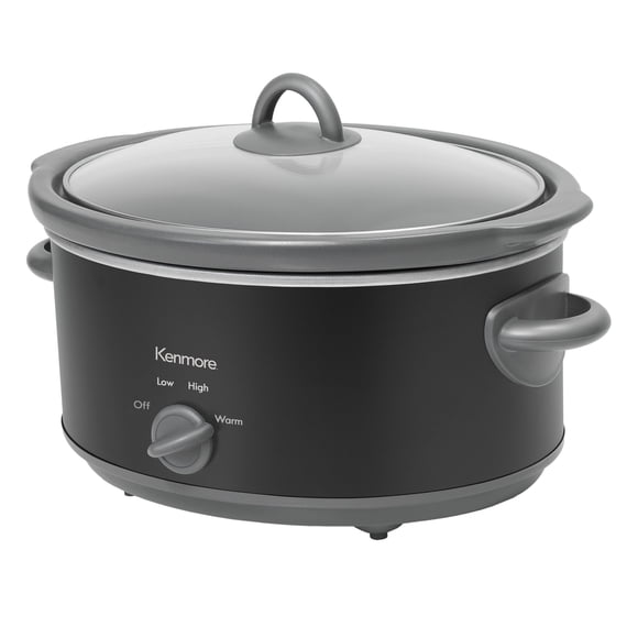 Kenmore 5 qt (4.7L) Slow Cooker, Black and Gray, Compact Countertop Cooking, Simple Dial Control