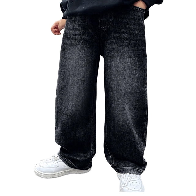 Jeans à Taille Élastique pour Garçons - Denim Printemps/automne, Style Cargo Ample, Mélange Polyester
