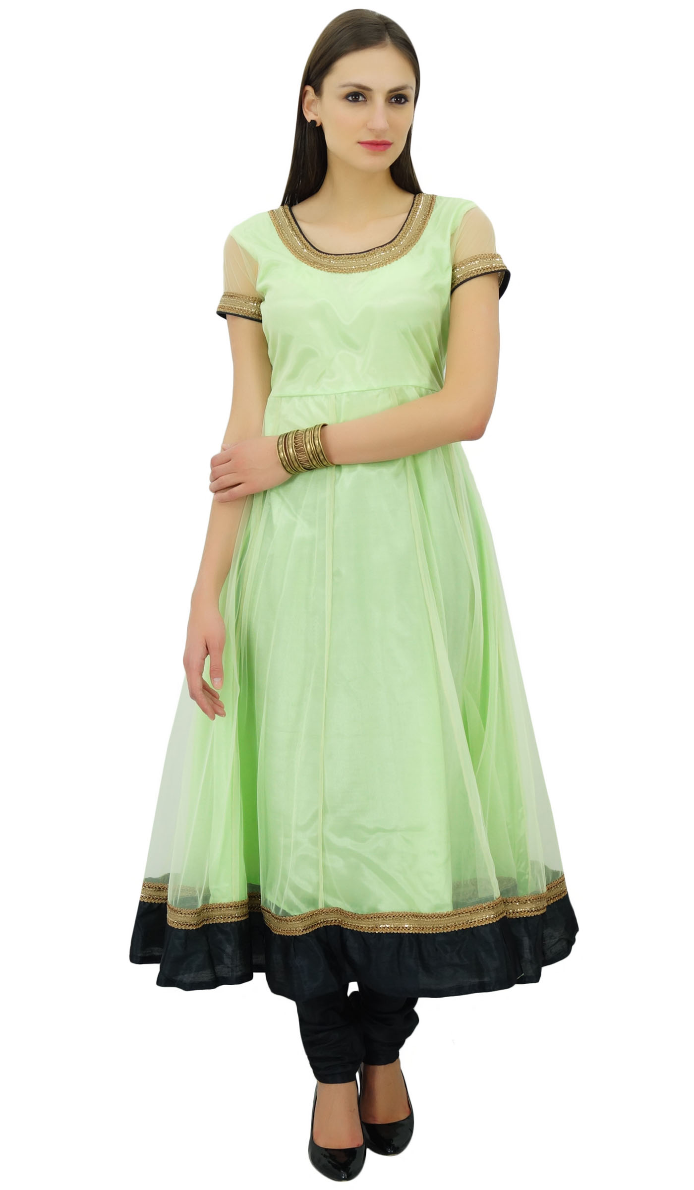 Bimba Flaired Net Anarkali Dress Solid Kurta Kurti Indian Tunic Custom Clothing
