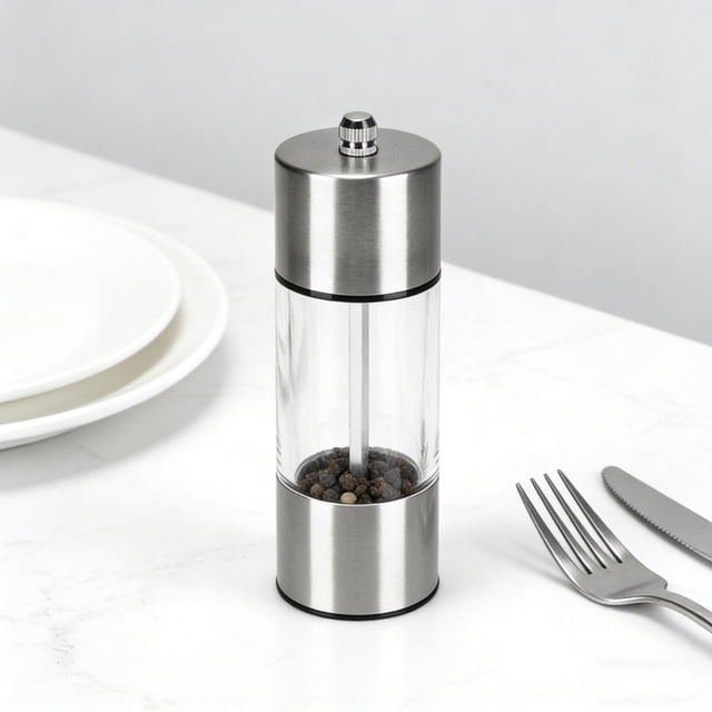 Stainless Steel Salt and Pepper Grinder Set Adjustable Coarseness Refillable Manual Mill with Clear Acrylic Body for Kitchen and Dining Table