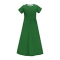 thumbnail image 3 of biudgviw Robe Maxi pour Filles à Manches Courtes, Col Ras du Cou, Couleur Unie, Robe Trapèze Décontractée, Robe d'Été Longue avec Poches, 3 of 6