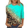 thumbnail image 2 of Chemisiers pour Femmes Chic Décontracté Mode pour Femmes T-shirt Imprimé Ample Manches 3/4 Blouse Col Rond Hauts Décontractés Hauts pour Femmes Décontractés en Liquidation, 2 of 4
