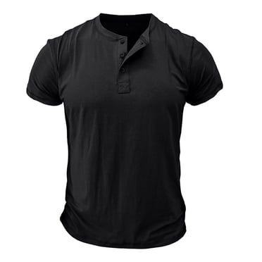 T-shirt de Sport à Manches Courtes en Coton pour Hommes Printemps Été avec Poche et Col Poitrine Couleur Unie