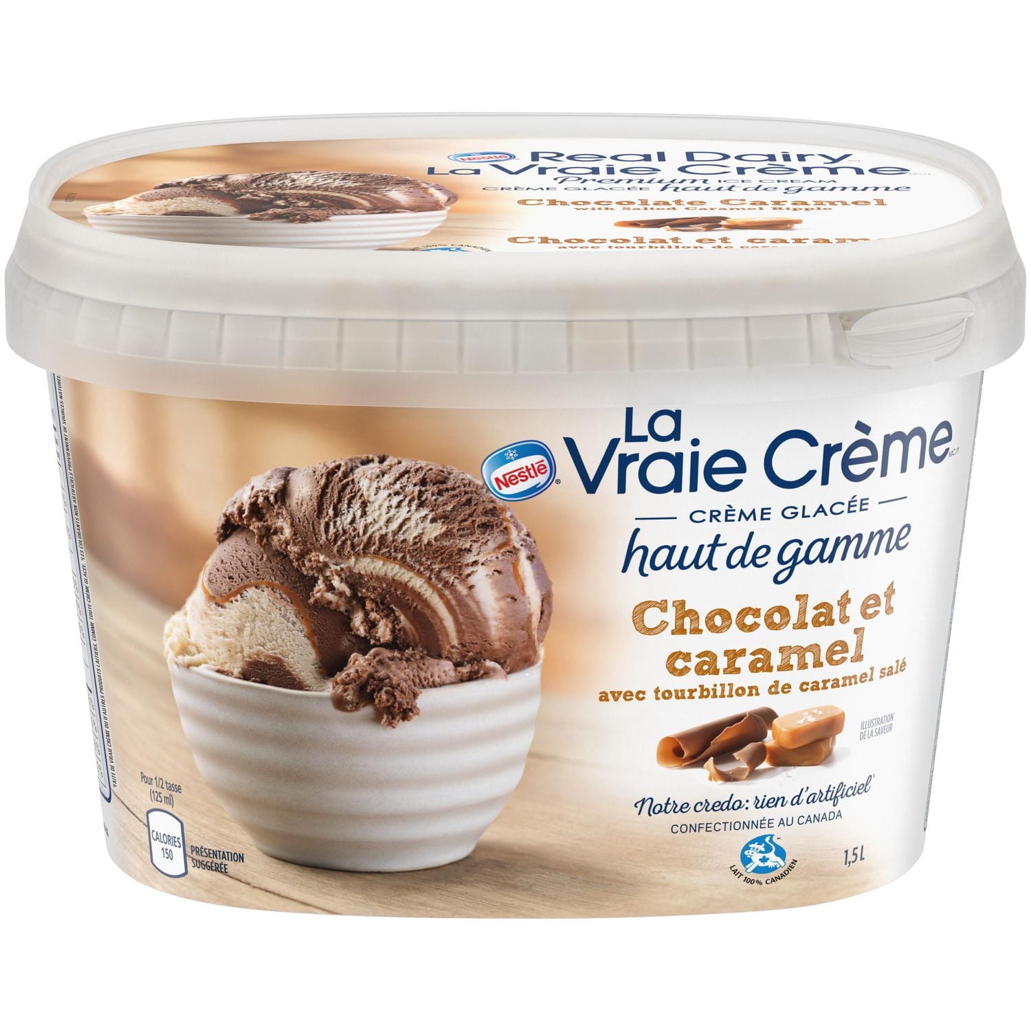 REAL DAIRY® Chocolat Caramel Bac de Crème Glacée de Qualité Supérieure 1,5 L