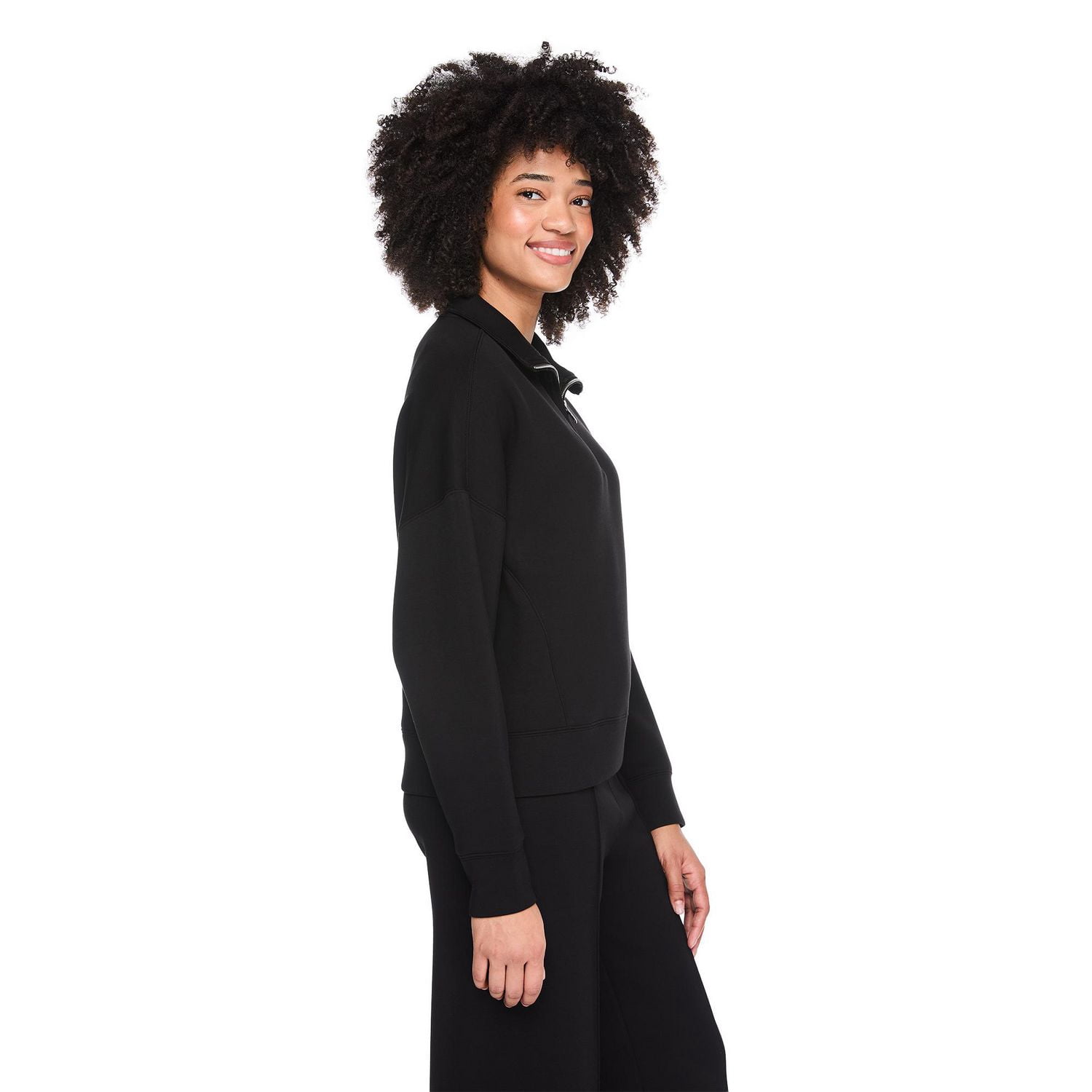 Chandail en tricot scuba avec fermeture éclair 1/4 George pour femmes