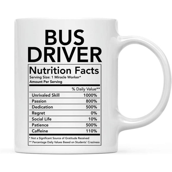 CTDream Funny 11oz. Ceramic Coffee Tea Mug Thank You Gift, Bus Driver Nutritional Facts, 1-Pack