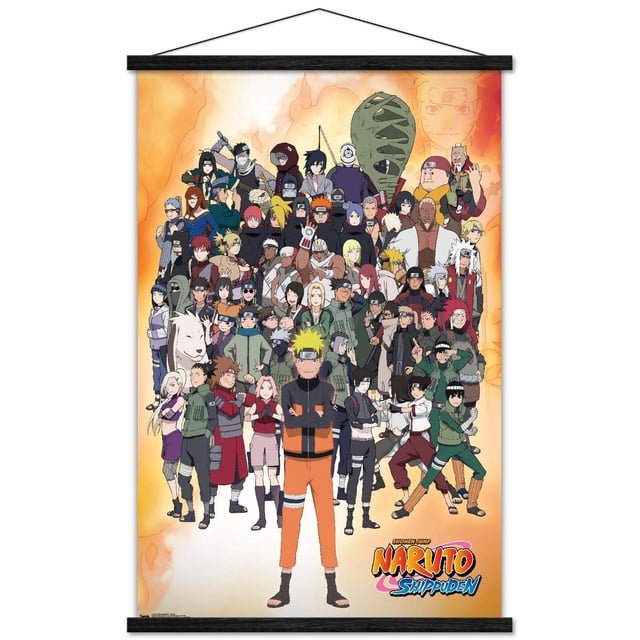 Naruto Shippuden - Affiche Murale de Groupe, 22,375 Pouces x 34 Pouces Mettant en Vedette Naruto Uzumaki en Tenue de ninja orange et Noir, Debout devant et au Centre avec les Bras Croisés. derrière Lui, un Groupe vibrant et Détaillé de Personnages Naruto Shippuden Arrangés en Rangée sur un Fond orange Ardent. Imprimée sur Papier d'Affiche Lustré, Cette Oeuvre Murale Légère Convient aux Chambres, Bureaux Ou Dortoirs et Facile à Accrocher avec Pinces Incluses.