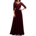 thumbnail image 1 of Faithtur Nouvelle Mode Femmes Longue Robe Couleur Unie Patchwork Dentelle V-Cou à Manches Mi Dos Sans Fermeture Éclair Robe Féminine, 1 of 5