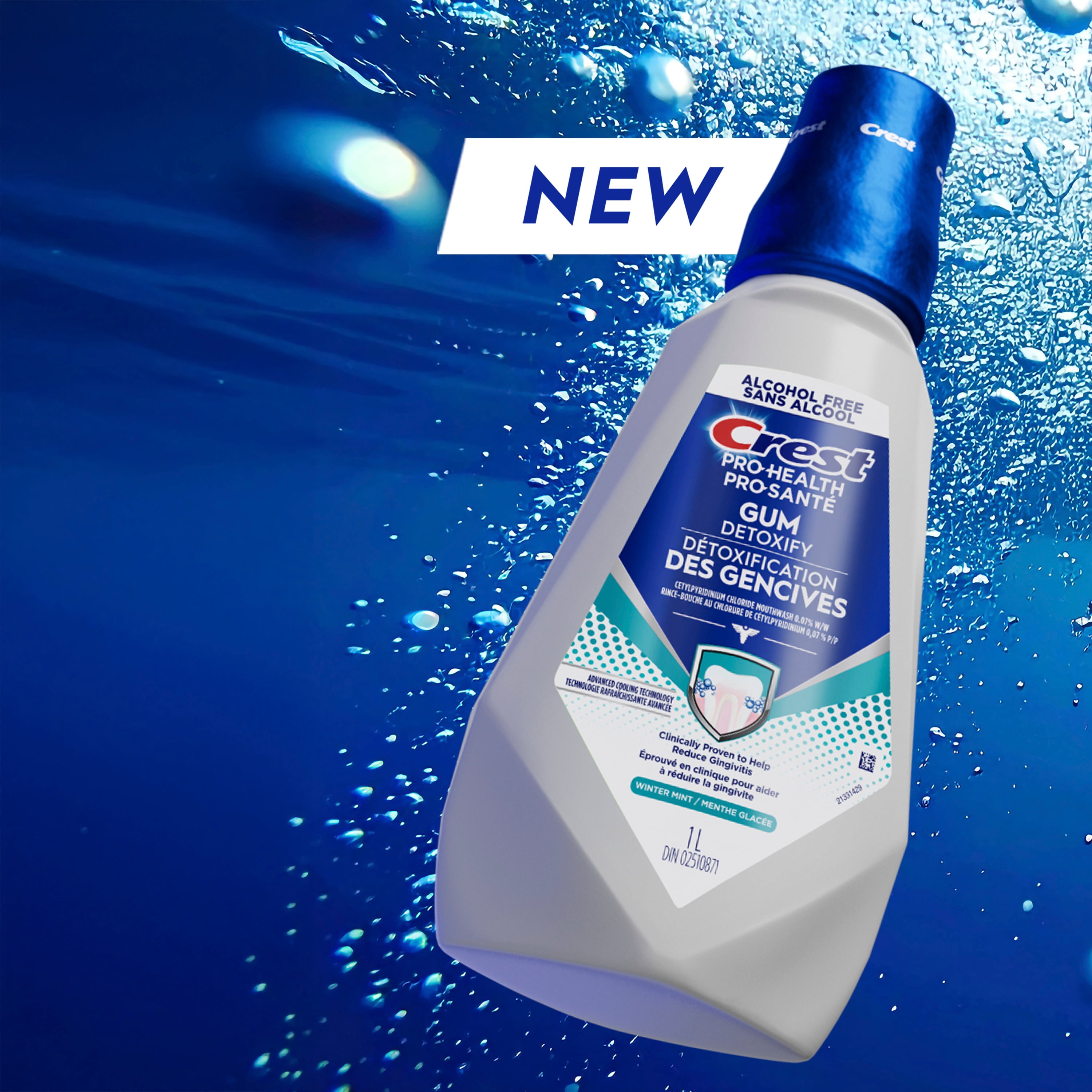 Rince-bouche Crest Pro-Santé Détoxification des gencives, antigingivite et antiplaque, neutralise la plaque, sans alcool, menthe d’hiver, 1 L