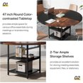thumbnail image 4 of Tribesigns 47-Inch Round Conference Table with Storage Shelf, Modern Meeting Table for 4-6 People with Metal Legs for Office or Seminar Room, Black Brown, 4 of 5