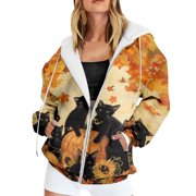 Zip Up Hoodie Casual Loose Fit Graphic Print Pullover Sweatshirts with Hoodies Women Pocket Hoodie Sweatshirt Sweater Dresses for Women Rose Sweatshirt Zipper Hoodies Orange M